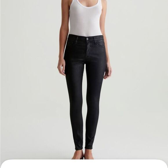 Ag Adriano Goldschmied Denim - AG  Women's Farrah Ankle High-Rise Skinny Leatherette Super Black Jeans Sz 26